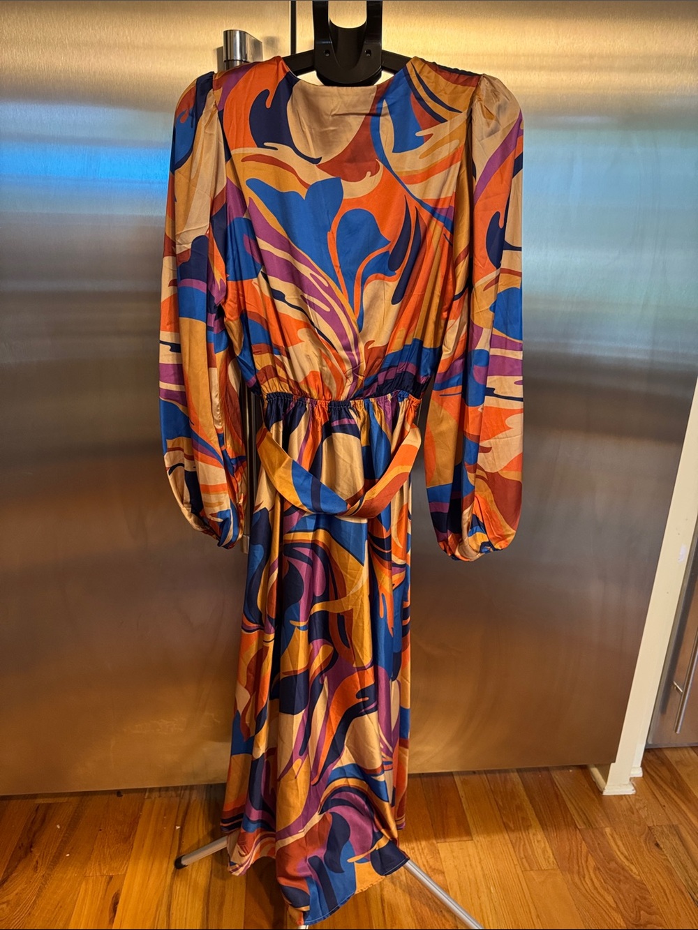 Flying Tomato Long Sleeve V-Neck Printed Maxi Dress in Multicolor - Picture 10 of 16
